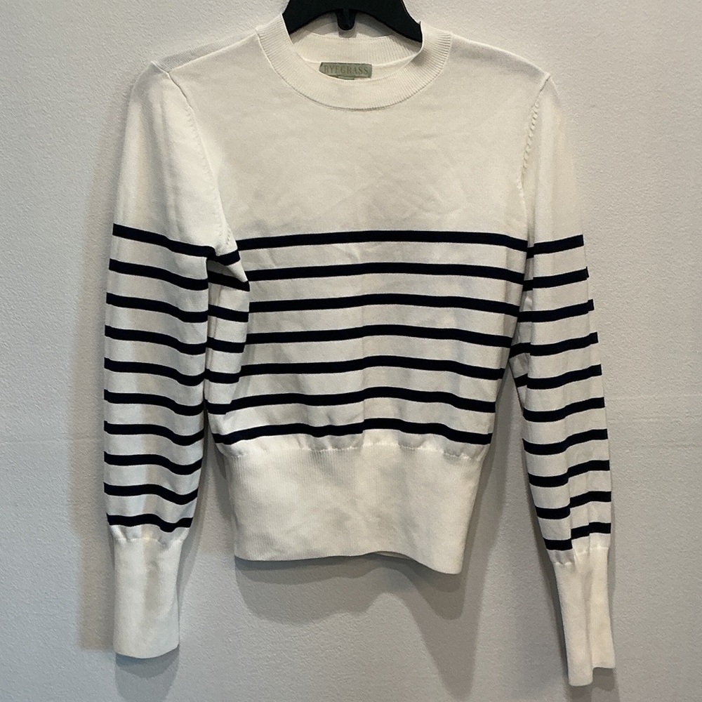 Navy Striped Women's Crew Neck Sweater